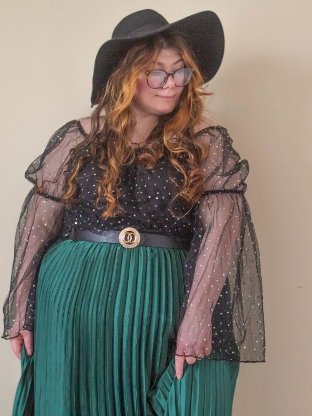 3X Sheer Black Holographic Heart Blouse